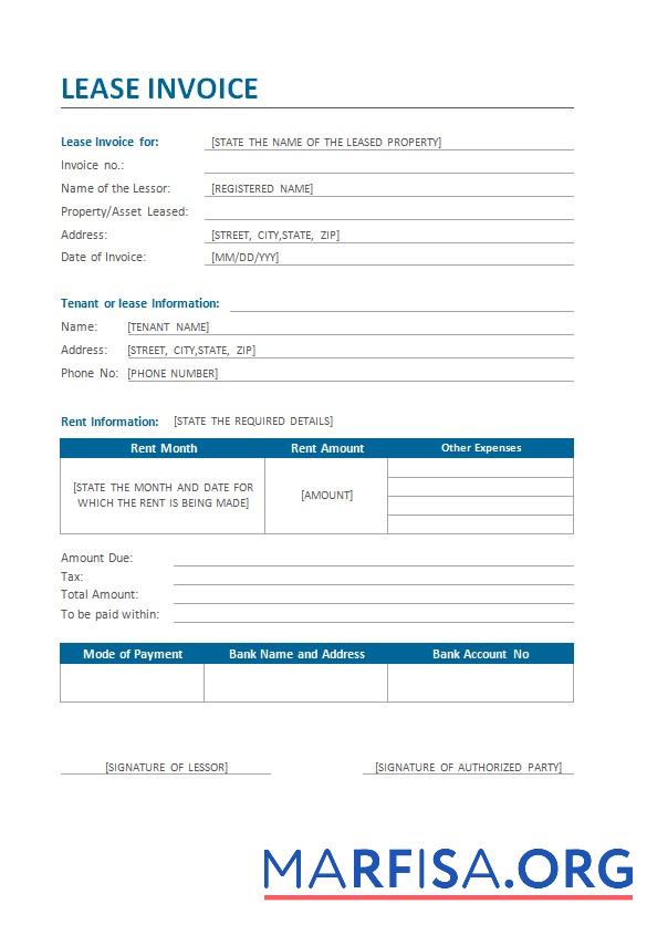Downloadable Lease Invoice Template